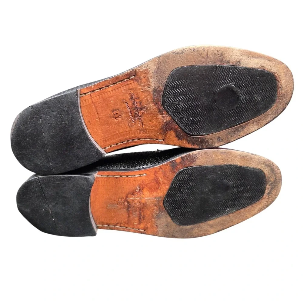 Martin Dingman Woven Leather‎ Dress Penny Loafer Shoes Men's 8.5 Black Designer